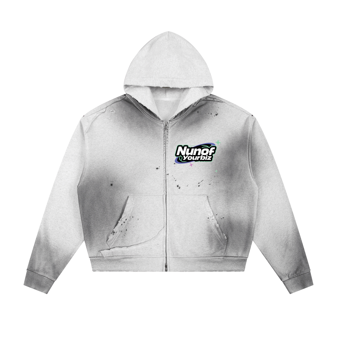 Sun Fade Frayed Raw Edge Fleece Zip Hoodie