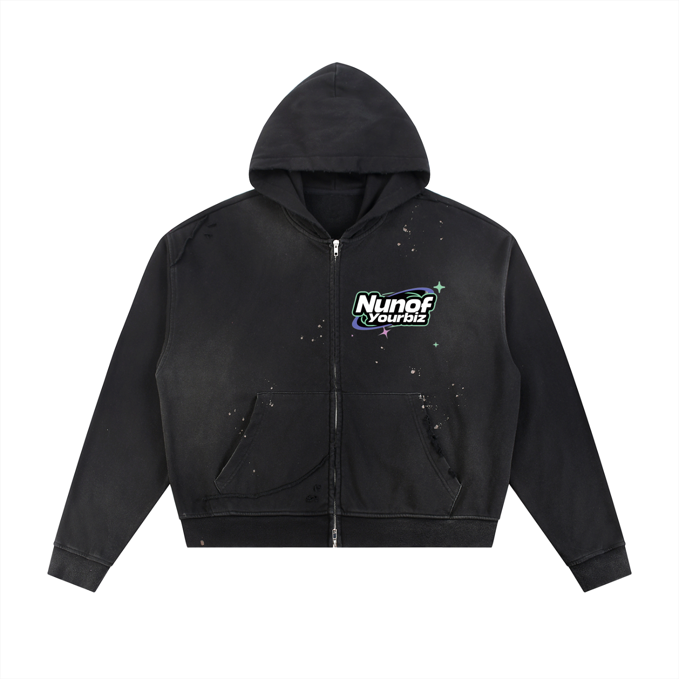 Sun Fade Frayed Raw Edge Fleece Zip Hoodie